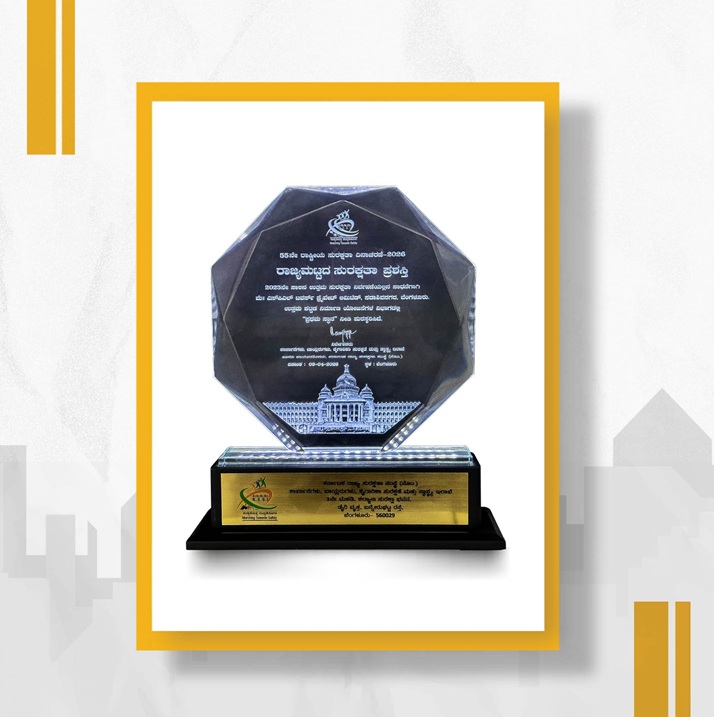 1st place Safety Award in the Construction Category for the Shriram WYTField project by the Government of Karnataka on the occasion of the 55th National Safety Day 2026